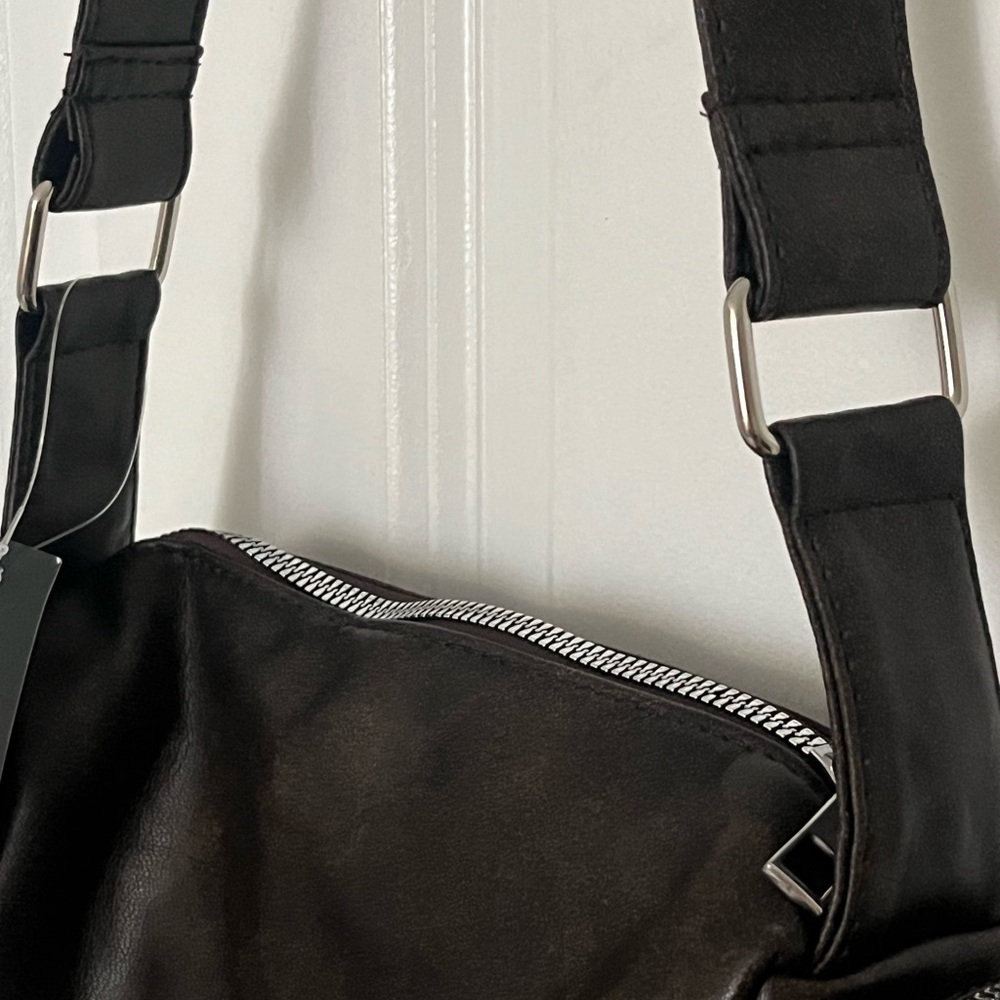 brand new dark brown faux leather shoulder bag